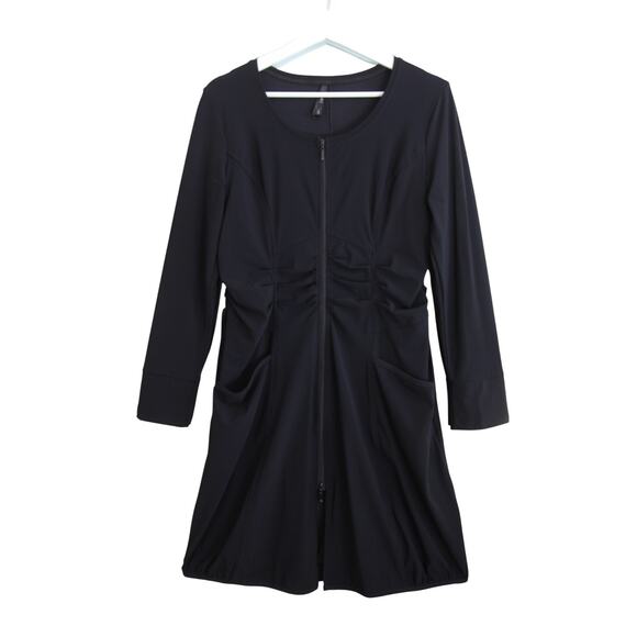 Porto San Francisco Dress Small 1 Black Stretch Zip Front Ruched Art Lagenlook - Picture 1 of 6